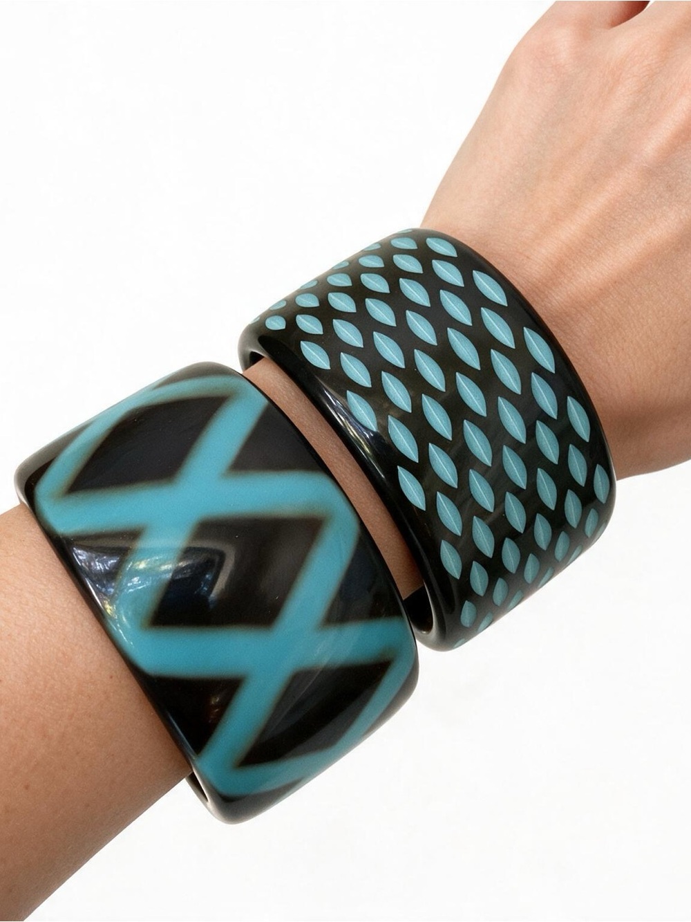 Black and Turquoise Wide Resin Smartband Style Bracelets